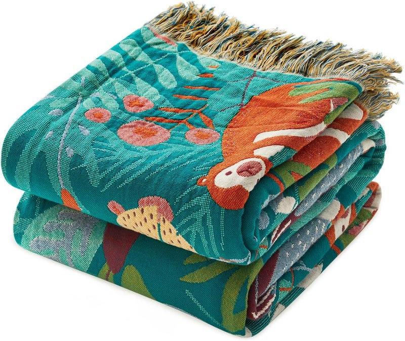 LUTBM Throw Blanket for Couch Sofa Soft Cotton Blankets for Bedroom Living Room All Season Reversible Forest Animals Whimsical Home Decor 50"x60" - Image 1