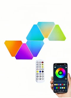 مجموعة من 6 لوحات إضاءة LED ثلاثية – أضواء حائط ذكية RGBIC مع تحكم عبر التطبيق، مزامنة مع الموسيقى، و6 منافذ اتصال لتجهيزات الألعاب، غرف النوم، أو غرف البث