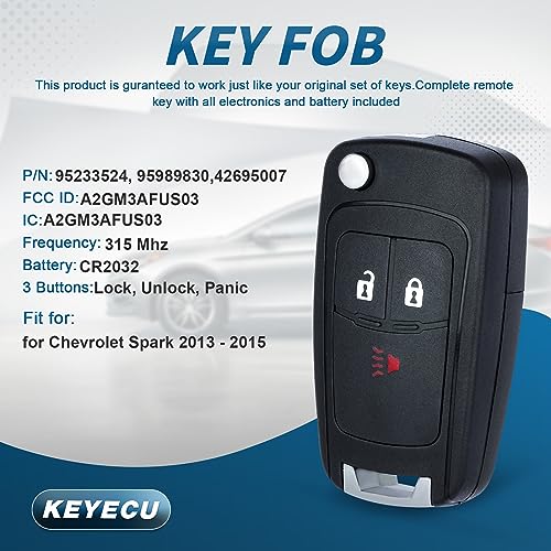 Keyecu Replacement Remote Key Fob for Chevrolet Spark 2013 2014 2015 FCC ID:A2GM3AFUS03 P/N 95989830 95233524 - Image 2