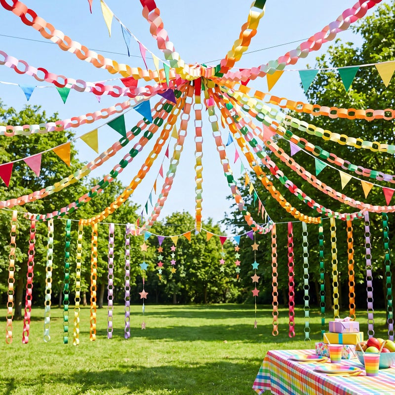 Lincia 160 Sheets Paper Chain Garland Strips 1x8 Inch with Double Sided Tape DIY Construction Paper Chains for Birthday Wedding Holiday Party Decorations Crafts Supplies Bright - Image 3