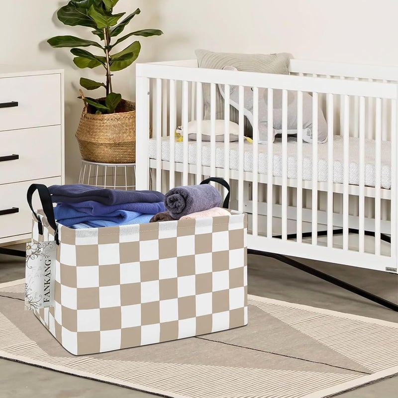 FANKANG Storage Bins,Nursery Hamper Canvas Laundry Basket Foldable with Waterproof PE Coating Storage Baskets for Boys and Girls, Office, Bedroom, Clothes,Toys(Rec-Beige flag ） - Image 3