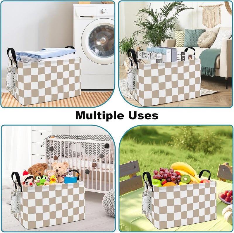 FANKANG Storage Bins,Nursery Hamper Canvas Laundry Basket Foldable with Waterproof PE Coating Storage Baskets for Boys and Girls, Office, Bedroom, Clothes,Toys(Rec-Beige flag ） - Image 5