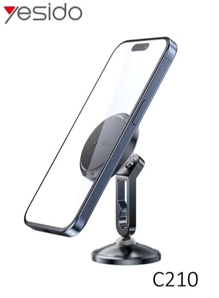 Yesido حامل سيارة مغناطيسي مزدوج الكرة C210 – دوران 360°، قبضة مغناطيسية قوية لـ iPhone، Android، GPS والمزيد – تثبيت آمن على لوحة القيادة، أسود - Image 2