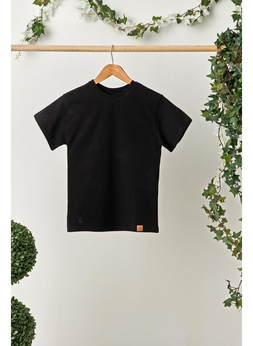 Babygiz - Black Girl's Short Sleeve Crew Neck Anti-Sweat, Comfortable Cotton Combed Cotton T-Shirt - Image 1