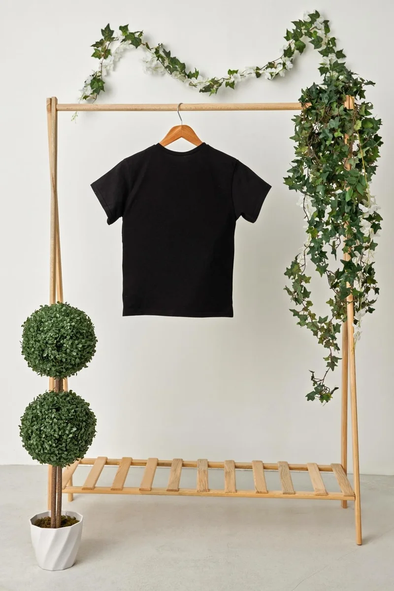 بيبيجيز Black Girl's Short Sleeve Crew Neck Anti-Sweat, Comfortable Cotton Combed Cotton T-Shirt