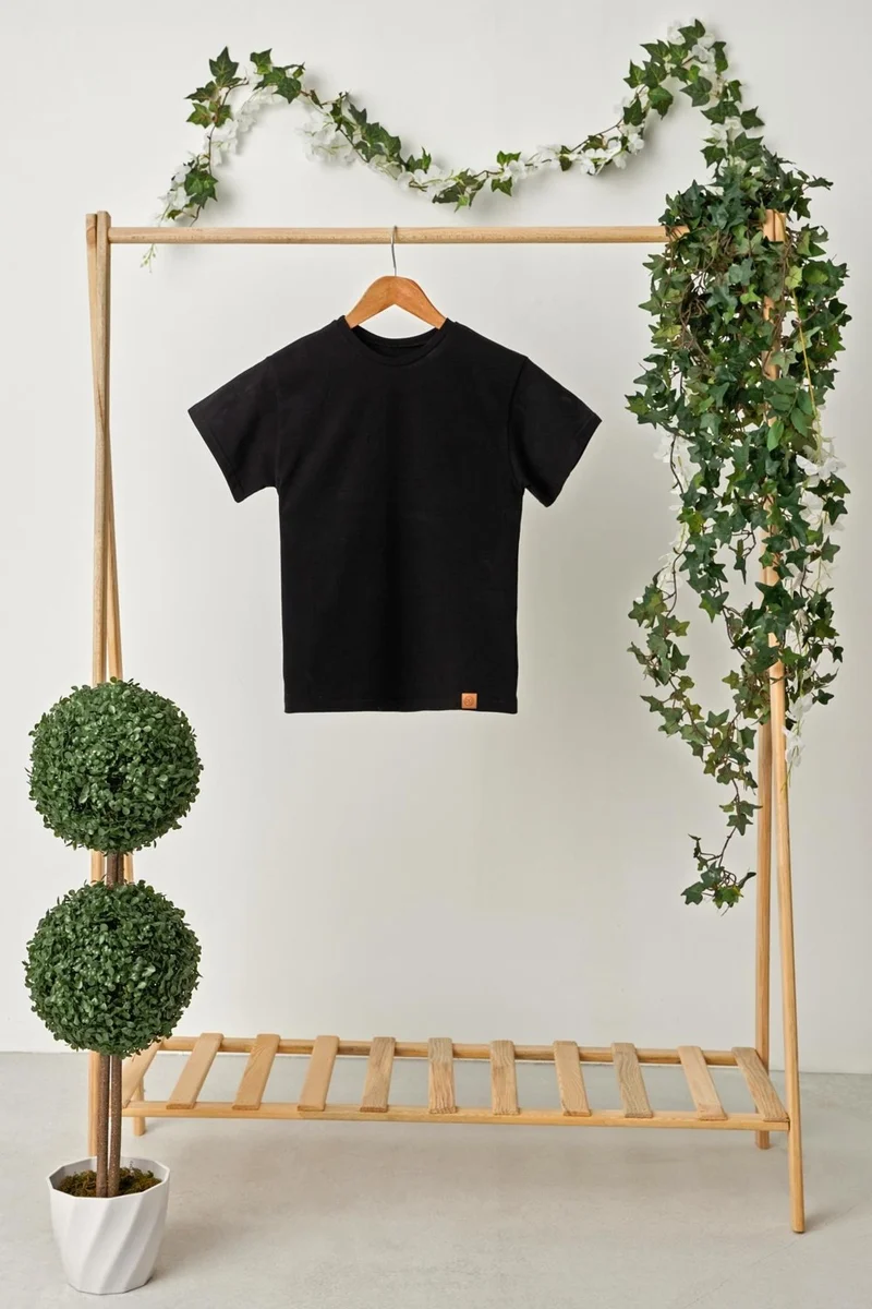 بيبيجيز Black Girl's Short Sleeve Crew Neck Anti-Sweat, Comfortable Cotton Combed Cotton T-Shirt