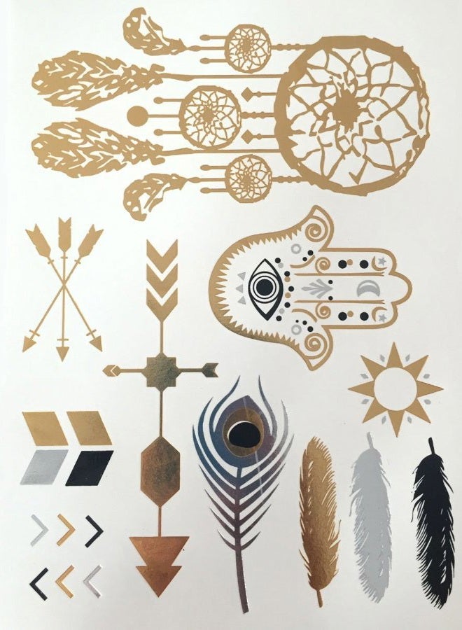 Modern Boho 10 Sheets Metallic Tattoos Flash Gold/Silver Ultimate Collection - Image 4