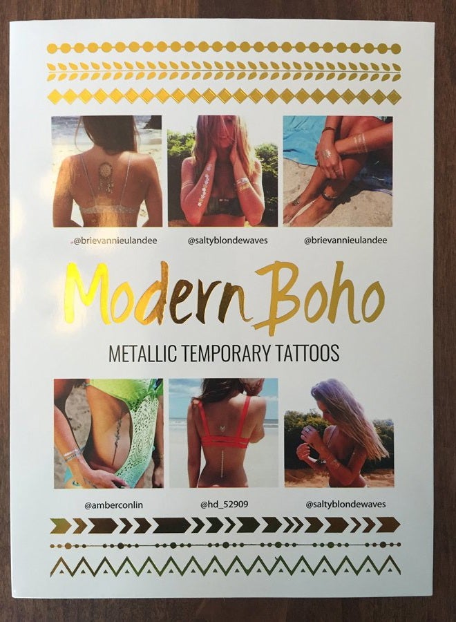 Modern Boho 10 Sheets Metallic Tattoos Flash Gold/Silver Ultimate Collection - Image 2