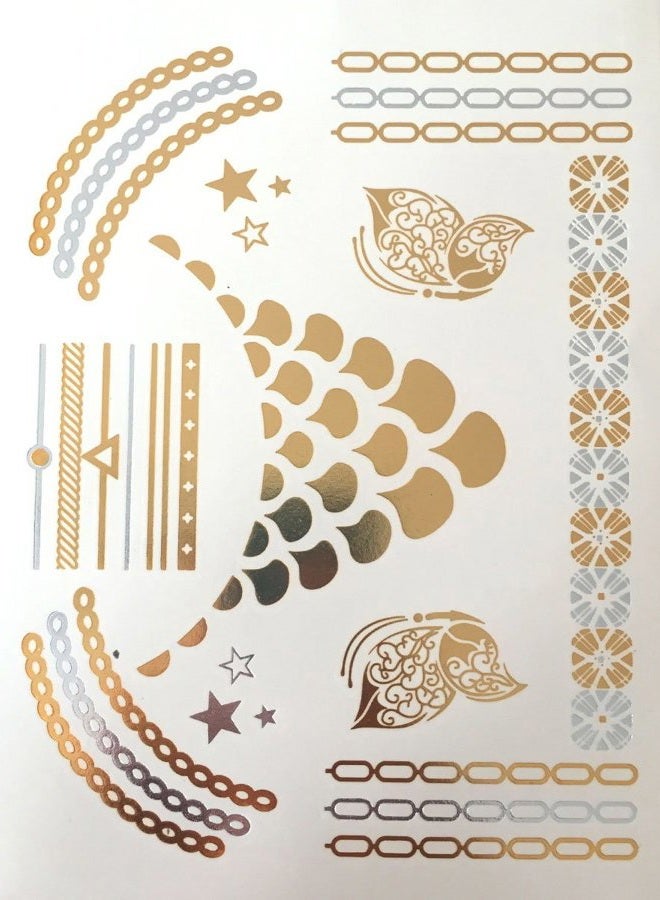 Modern Boho 10 Sheets Metallic Tattoos Flash Gold/Silver Ultimate Collection - Image 5