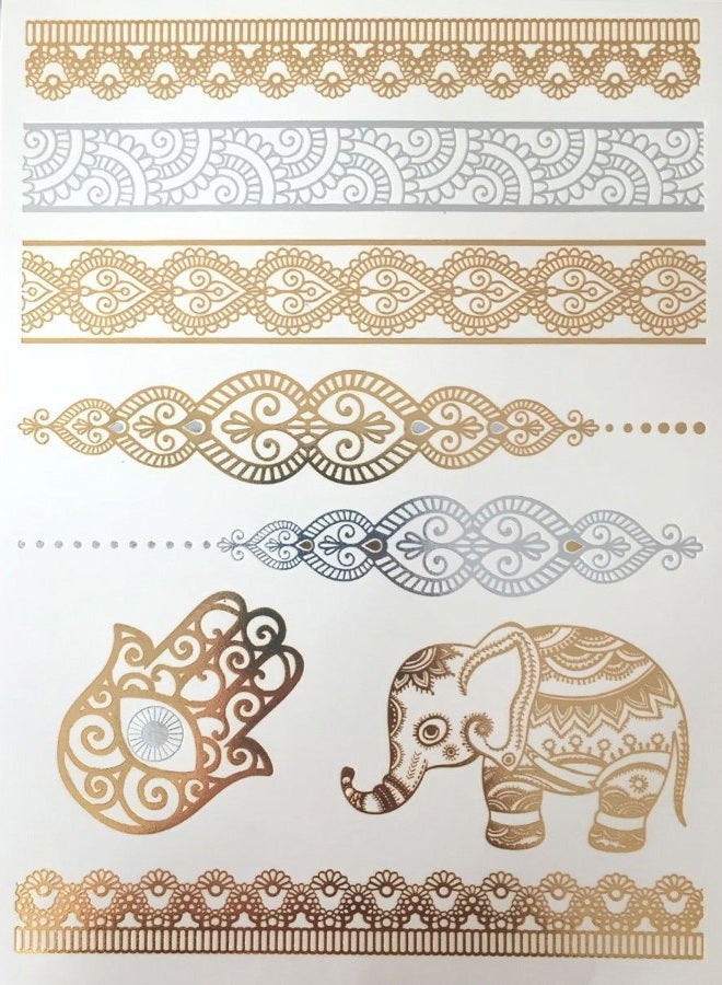 Modern Boho 10 Sheets Metallic Tattoos Flash Gold/Silver Ultimate Collection - Image 3