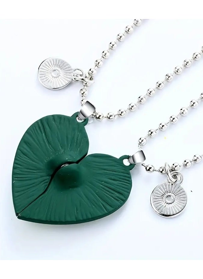 Goolsky - 2pcs Cartoon Avocado & Letter Pendant Necklace, Cute Half Broken Heart Avocado Engraved BFF Pendant Chain Adjustable Necklace Bracelet - Image 1