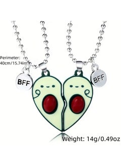 Goolsky 2pcs Cartoon Avocado & Letter Pendant Necklace, Cute Half Broken Heart Avocado Engraved BFF Pendant Chain Adjustable Necklace Bracelet  - Image 3