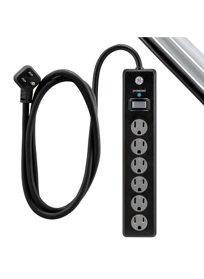 جي إي واقي من زيادة التيار الكهربائي من GE بستة منافذ، سلك تمديد بطول 6 أقدام، مشترك كهربائي، 800 جول، قابس مسطح، أغطية أمان قابلة لللف للإغلاق، ضوء مؤشر محمي، مُدرج في قائمة ETL، أسود، رقم 33661 - Image 1