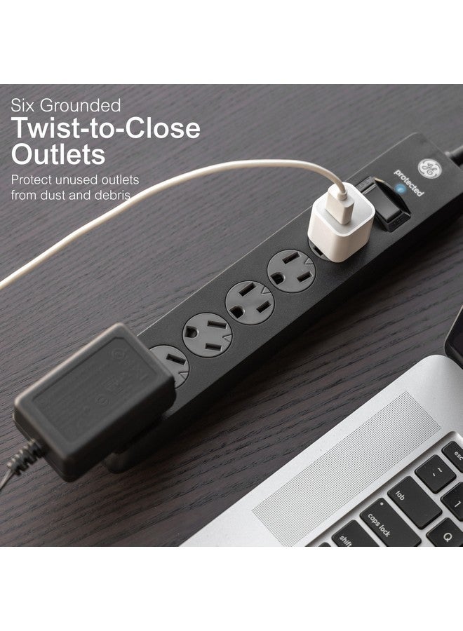 جي إي واقي من زيادة التيار الكهربائي من GE بستة منافذ، سلك تمديد بطول 6 أقدام، مشترك كهربائي، 800 جول، قابس مسطح، أغطية أمان قابلة لللف للإغلاق، ضوء مؤشر محمي، مُدرج في قائمة ETL، أسود، رقم 33661 - Image 2