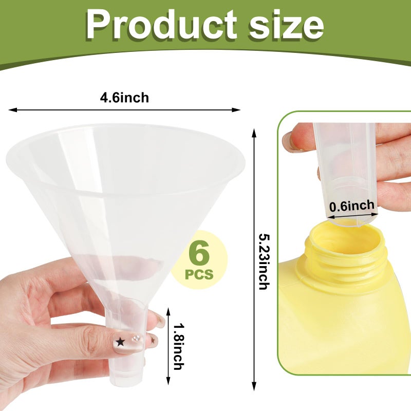 Sbyure 6 Pack Plastic Funnels  4.6 Inch Multi-Purpose Clear Plastic Funnels With Long Reaching Spout For Science Lab Bottle Filling Liquid Water Bottle Easy And Smooth Transfer - Image 4