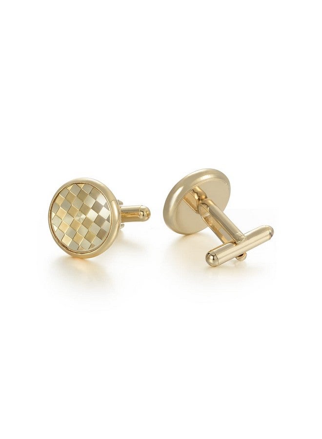 UJOY Men's Cufflinks - Gold Plated, Chessboard Design, Round Shape, Suitable for Business Wedding Dinner Formal Dress, with Gift Box - Image 1