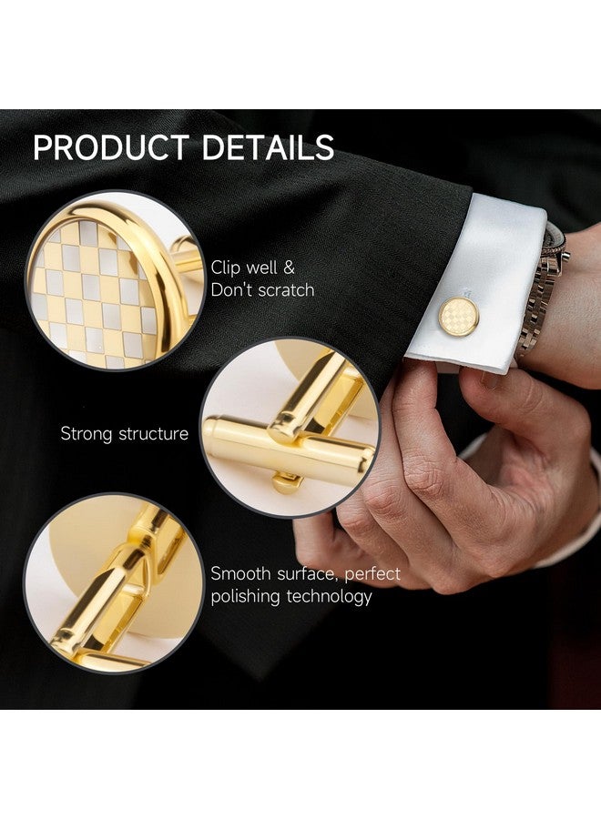 UJOY Men's Cufflinks - Gold Plated, Chessboard Design, Round Shape, Suitable for Business Wedding Dinner Formal Dress, with Gift Box - Image 3