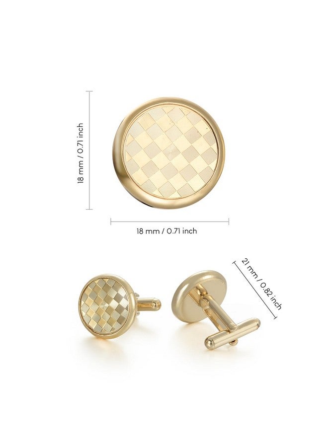 UJOY Men's Cufflinks - Gold Plated, Chessboard Design, Round Shape, Suitable for Business Wedding Dinner Formal Dress, with Gift Box - Image 2