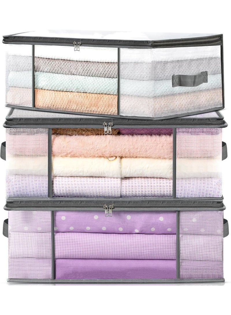 3 حزم من أكياس تخزين الملابس، صناديق تخزين بطانيات بلاستيكية قابلة للطي، حاوية لتنظيم الخزانة لغرفة النوم، الفراش، الألحفة، الوسائد والملابس - 35 لتر مع مقابض - Image 1