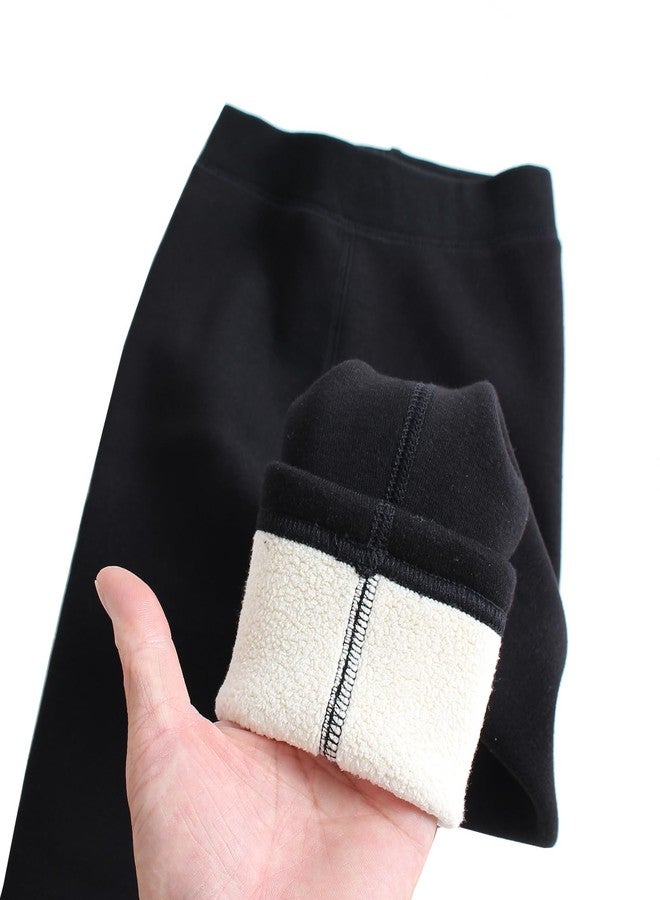 Looching Baby Toddler Girls Winter Fleece Lined Leggings Warm Full Length Pants Basic Cotton Thick Tights (Black,4-5 Years) - Image 2
