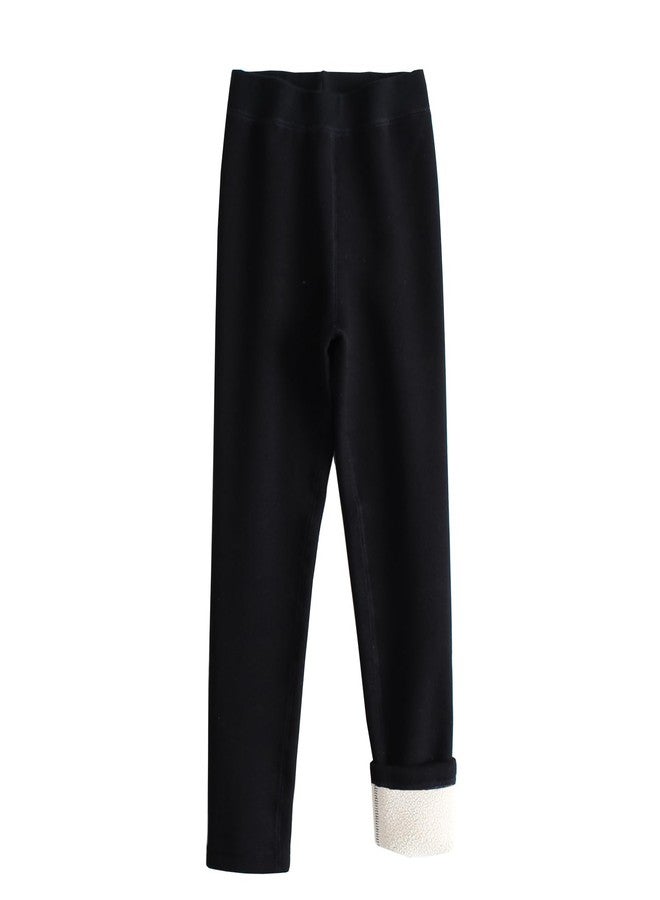 Looching Baby Toddler Girls Winter Fleece Lined Leggings Warm Full Length Pants Basic Cotton Thick Tights (Black,4-5 Years) - Image 3
