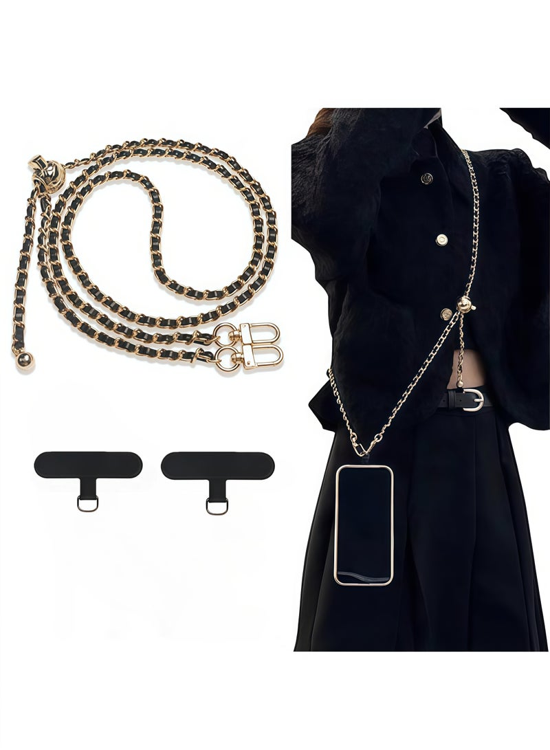 Phone/Bag Lanyard, Metal CellPhone Chain, Anti-Theft Crossbody Strap for iPhone and Most Smartphones, Adjustable Cell Phone Neck Holder for Women, Gold & Black - Image 1