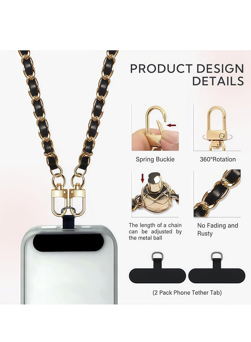 Phone/Bag Lanyard, Metal CellPhone Chain, Anti-Theft Crossbody Strap for iPhone and Most Smartphones, Adjustable Cell Phone Neck Holder for Women, Gold & Black - Image 3