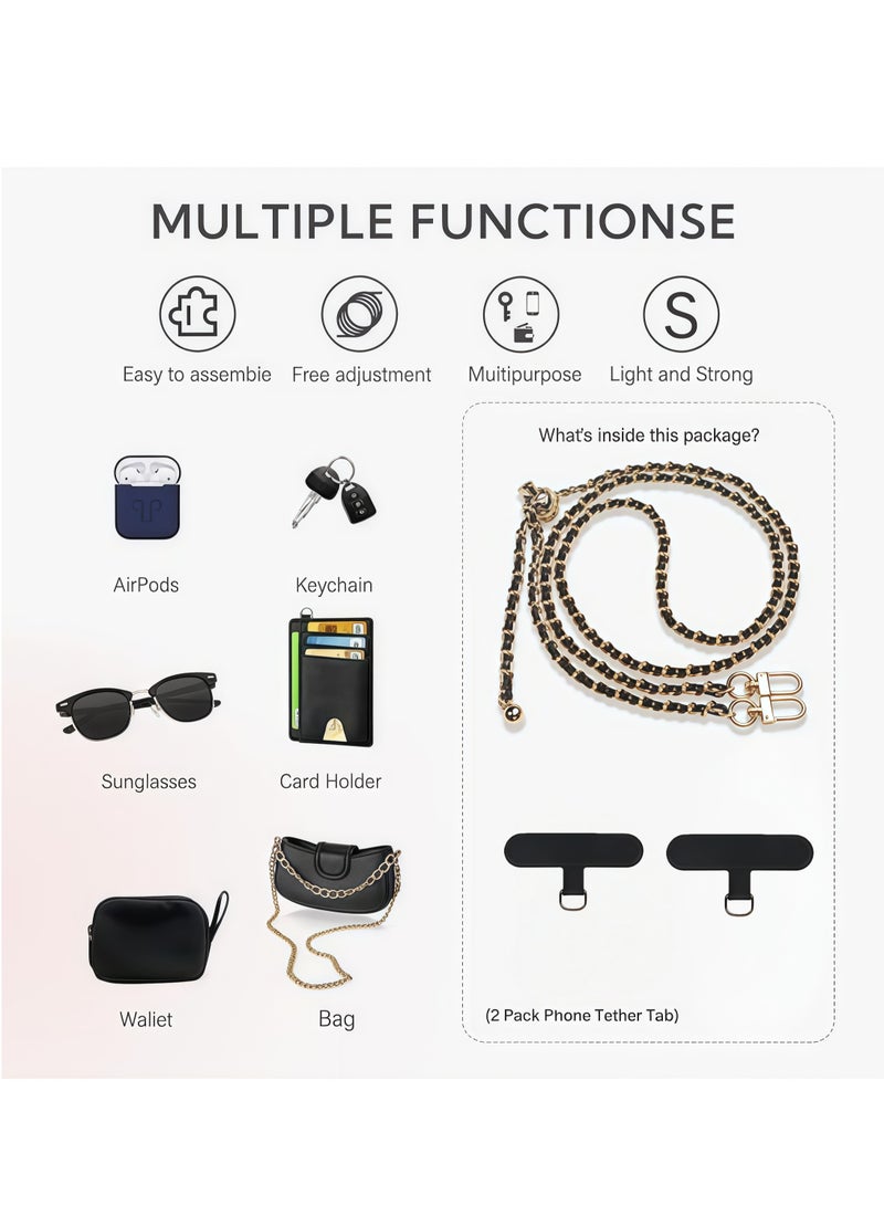 Phone/Bag Lanyard, Metal CellPhone Chain, Anti-Theft Crossbody Strap for iPhone and Most Smartphones, Adjustable Cell Phone Neck Holder for Women, Gold & Black - Image 4