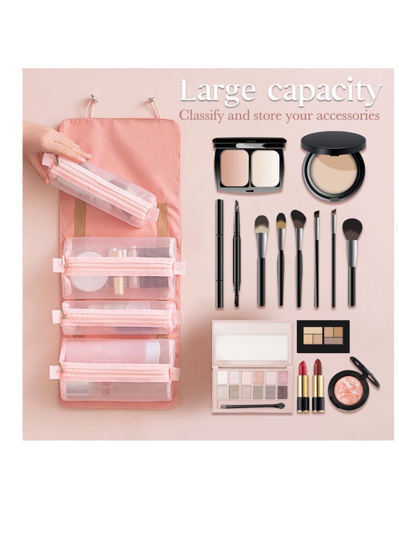 Excefore Small Makeup Bag for Women - Portable Cosmetic Bag for Travel Toiletry Bag Organizer, Rolling Make Up Bag with 4 Detachable Storage Bags for Cosmetics Accessories (Pink) - Image 3