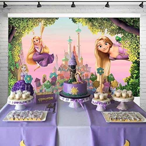 Ericbackdrop Princess Rapunzel Birthday Party Backdrop Decorations Tangled Castle Tree Background Fairytale Theme Cake Table Banner 5x3 ft 96 - Image 2