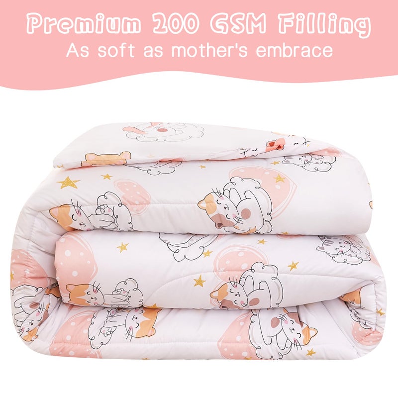Yibeizi Cat Kids Comforter Set for Girls Full Size, Cute Quilted Pink Heart Printed Bedding Set with Pillow Sham, Lightweight Soft Breathable Machine Washable Bed Set 3 Piece - Image 3