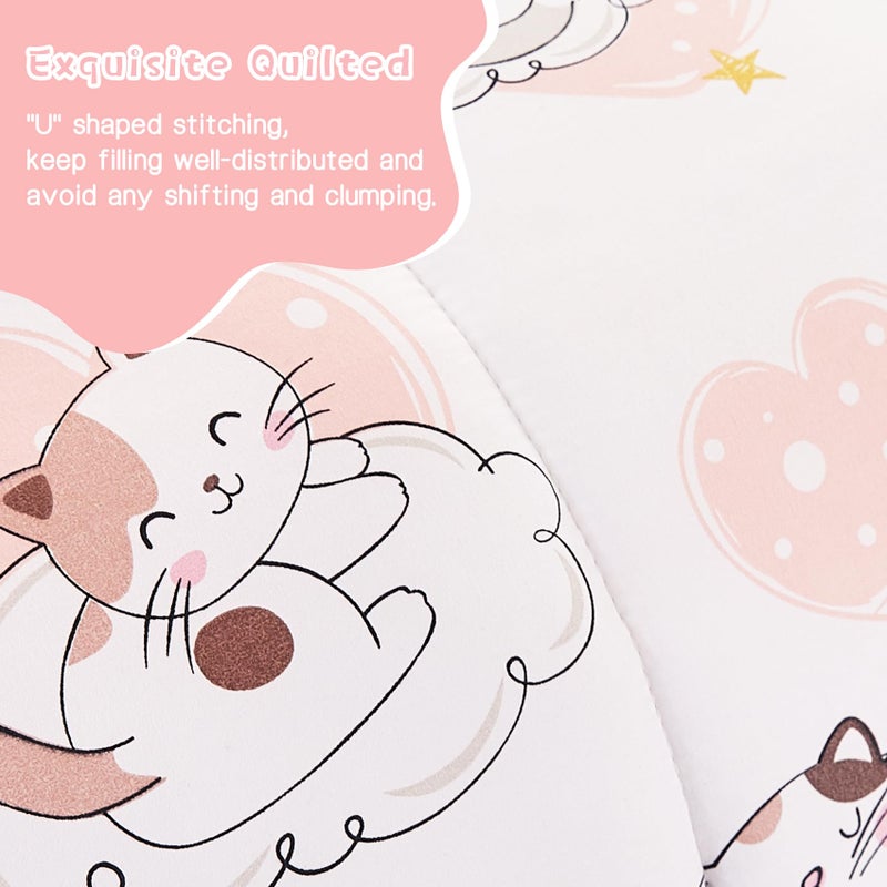 Yibeizi Cat Kids Comforter Set for Girls Full Size, Cute Quilted Pink Heart Printed Bedding Set with Pillow Sham, Lightweight Soft Breathable Machine Washable Bed Set 3 Piece - Image 5