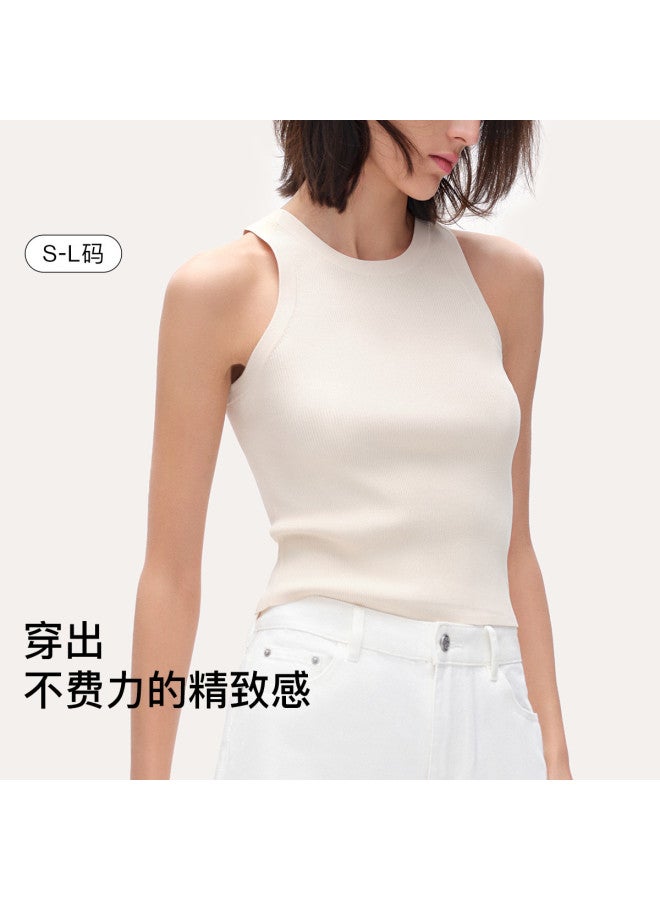ubras Classic Round Neck Ribbed Vest Contrast Color Knit Camisole, Versatile Layering Piece For A Chic Look, Women'S Sleeveless Top - Image 3