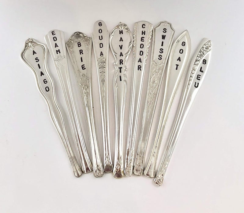 Handmade Handcrafted Vintage Silver Spoon Cheese Markers, Set of 9, Artisanal Cheese Board Labels, Luxury Table Decor, Perfect for Wine Pairings and Dinner Parties, Unique Gift for Chefs and Hosts - Image 1