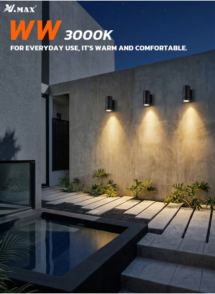 Vmax 1 Piece 12W LED Outdoor Wall Light 16.3 cm - 2000LM, Black Body, Warm White 3000K Aluminum Waterproof Garden Lamp - Image 1