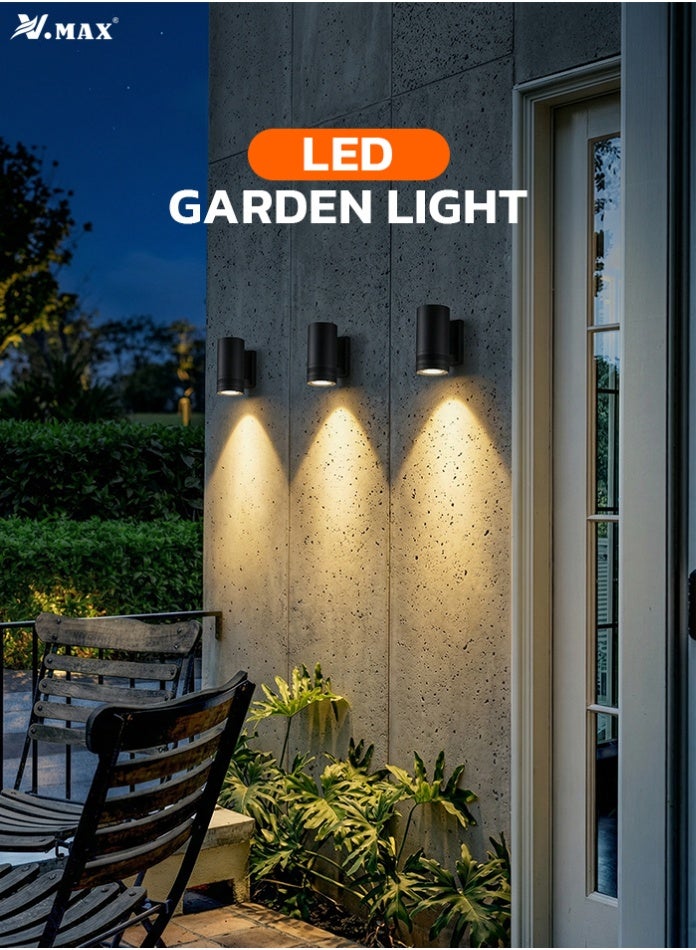 Vmax 1 Piece 12W LED Outdoor Wall Light 16.3 cm - 2000LM, Black Body, Warm White 3000K Aluminum Waterproof Garden Lamp - Image 5