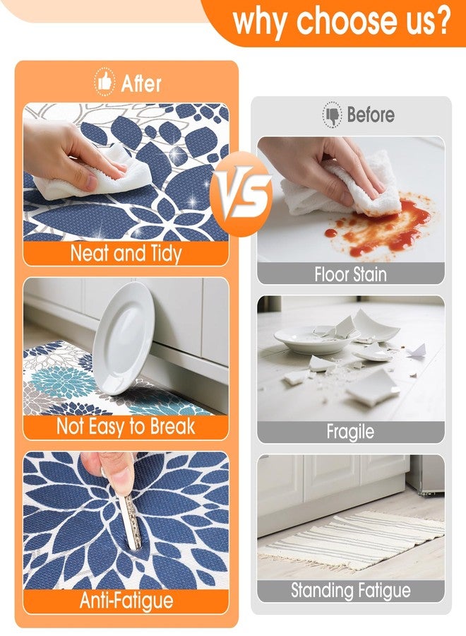 StepLively Kitchen Mats for Floor, Anti Fatigue Mats for Kitchen Floor, Kitchen Decor and Accessories Non Slip Washable Mats Set of 2 for Sink, Office, Laundry, 17.3"×30"+17.3"×47", Blue and White - Image 3