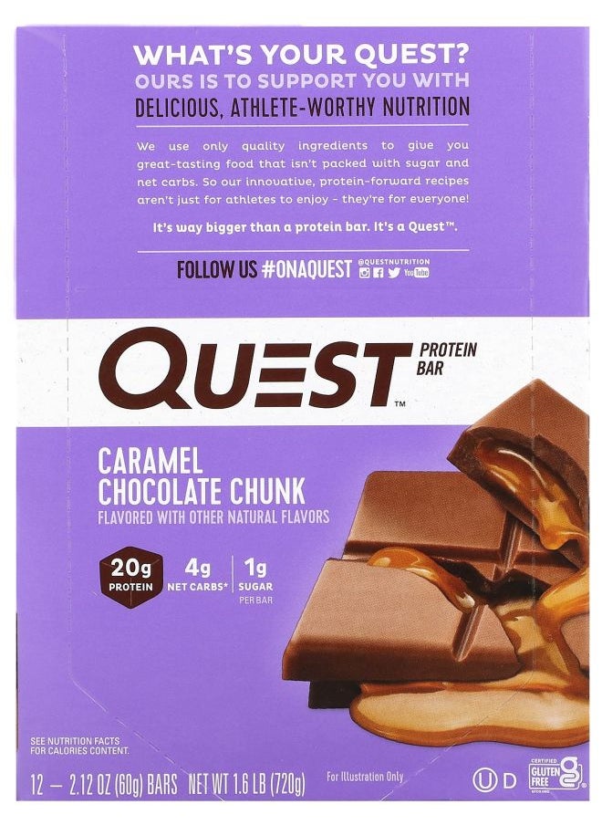 QUEST NUTRITION Protein Bar Caramel Chocolate Chunk 12 Bars 2.12 oz (60 g) Each 