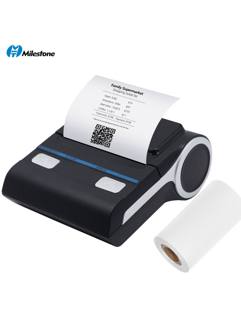 Milestone - Portable 80mm Receipt Printer Wireless BT Thermal Receipt Printer Mobile Bill Printer Compatible with Android/iOS/Windows System ESC/POS Print Command for Small Business Restaurant Retail Store - Image 1