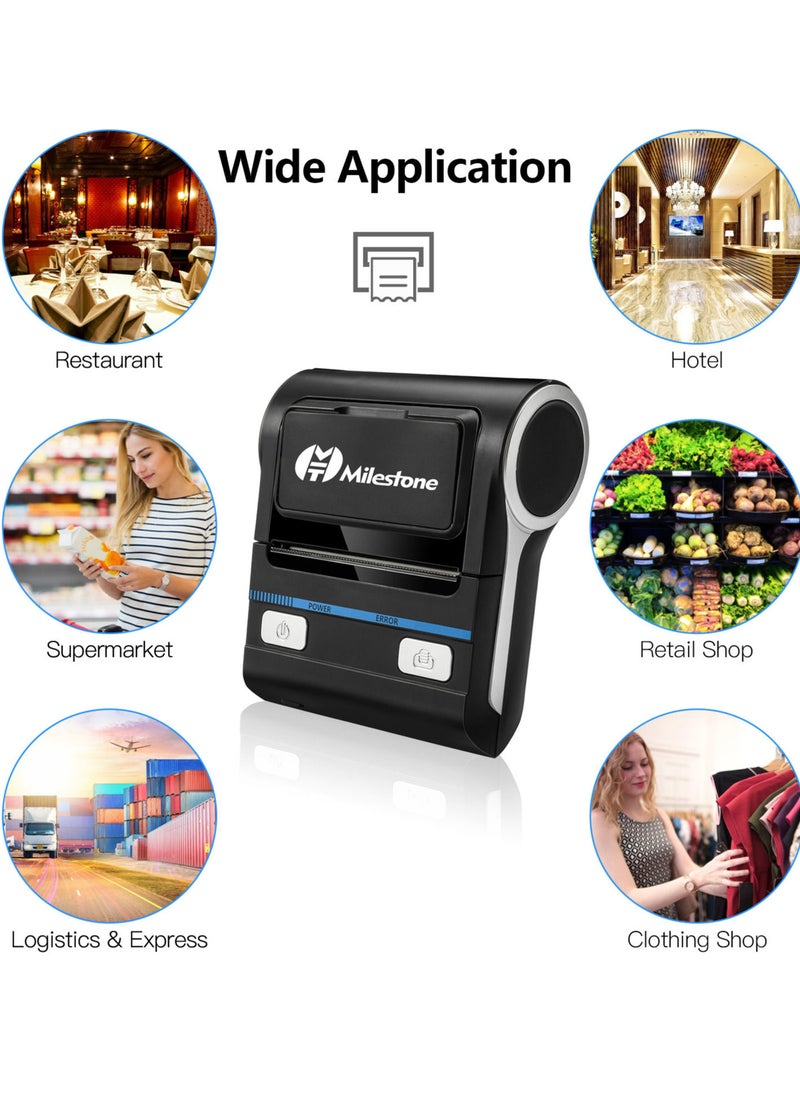 Milestone - Portable 80mm Receipt Printer Wireless BT Thermal Receipt Printer Mobile Bill Printer Compatible with Android/iOS/Windows System ESC/POS Print Command for Small Business Restaurant Retail Store - Image 1