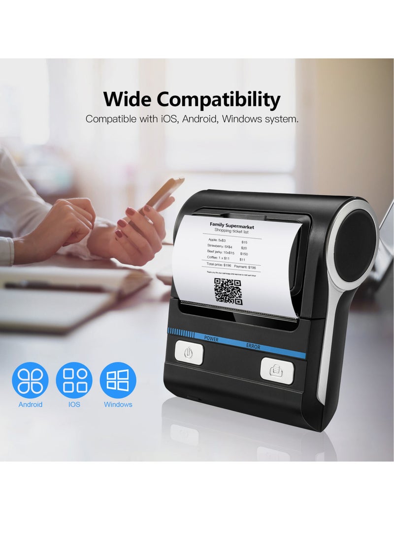 Milestone - Portable 80mm Receipt Printer Wireless BT Thermal Receipt Printer Mobile Bill Printer Compatible with Android/iOS/Windows System ESC/POS Print Command for Small Business Restaurant Retail Store - Image 1