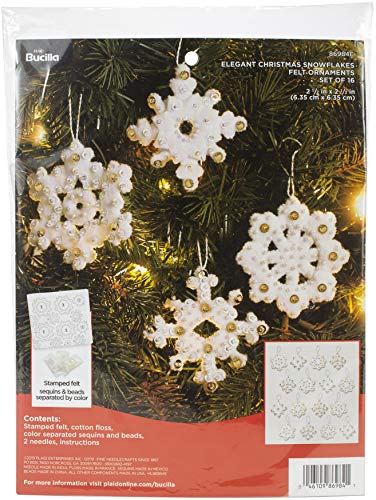 Bucilla Felt Applique Ornament Kit 16 Piece Elegant Christmas Snowflakes - Image 1