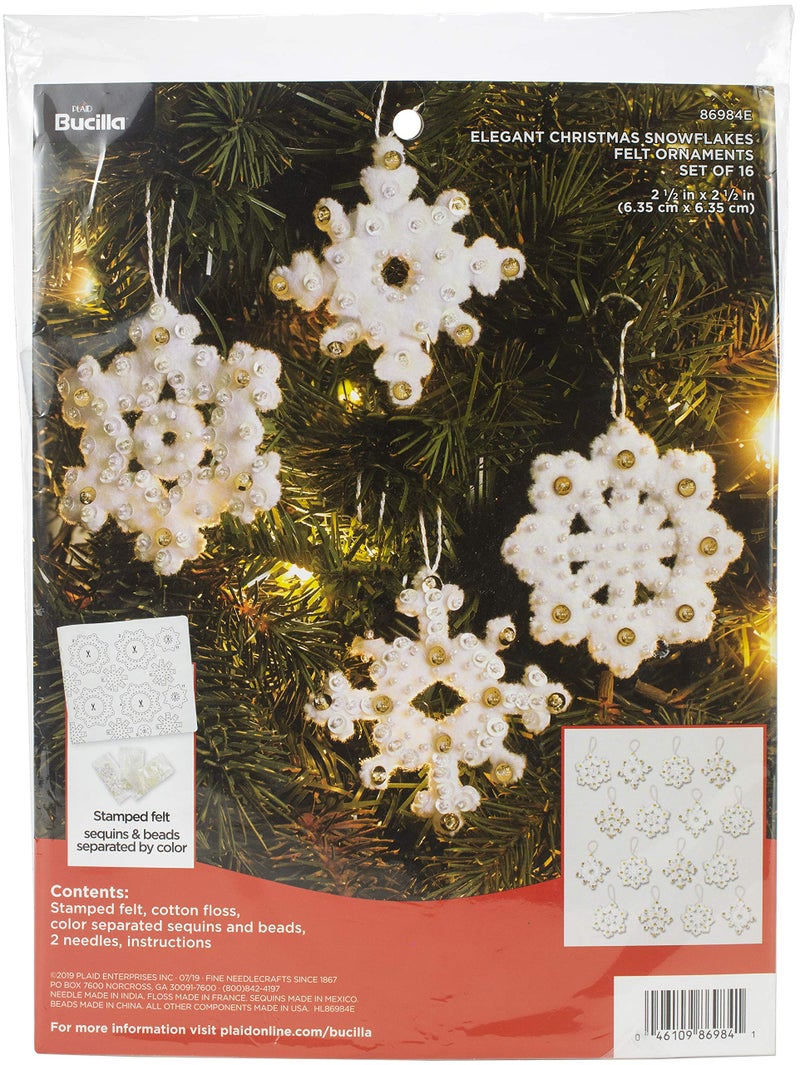 Bucilla Felt Applique Ornament Kit 16 Piece Elegant Christmas Snowflakes - Image 2