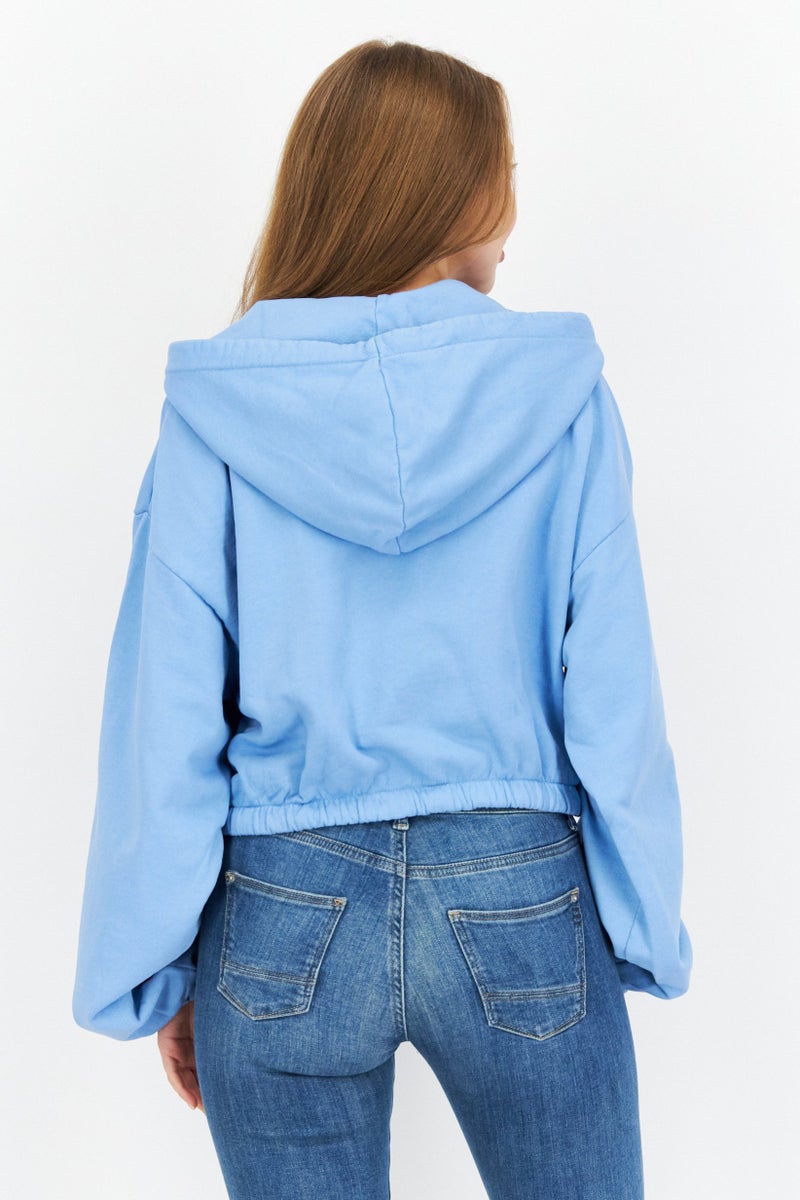 Nicce Women Long Sleeve Full Zip Crop Hoodie, Light Blue - Image 2