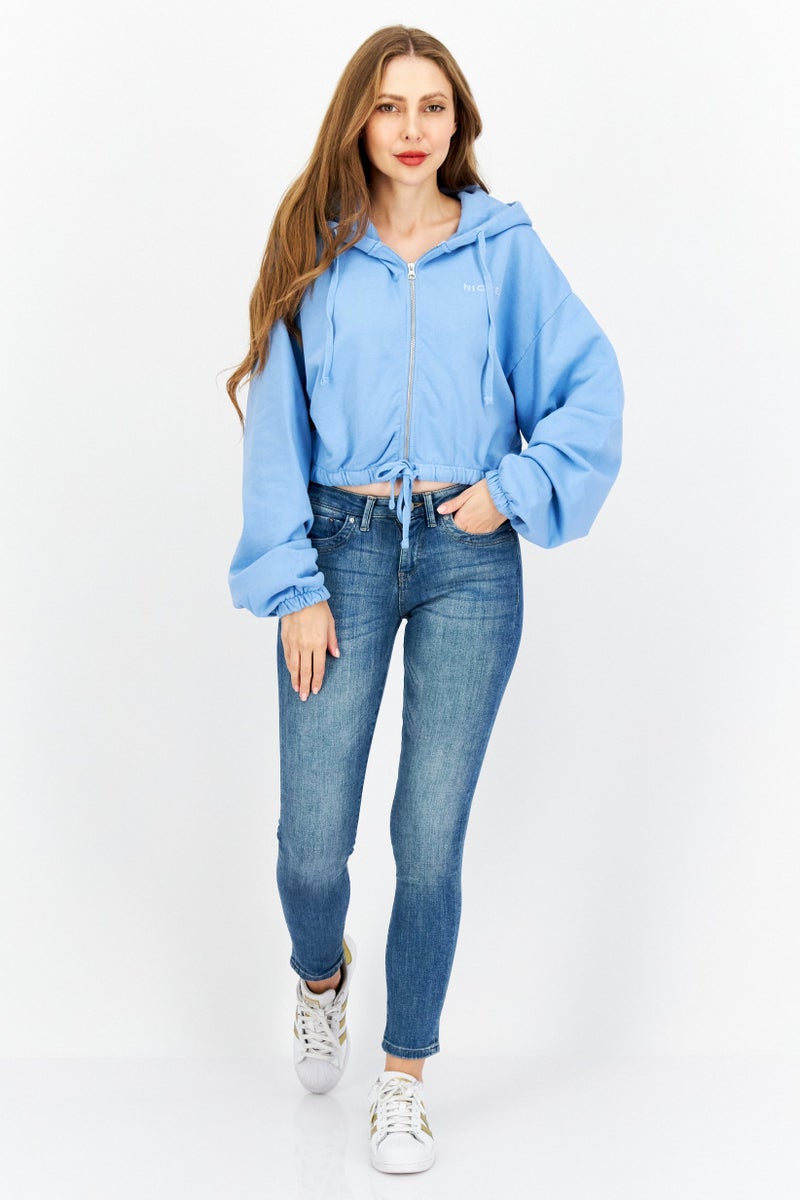 Nicce Women Long Sleeve Full Zip Crop Hoodie, Light Blue - Image 4