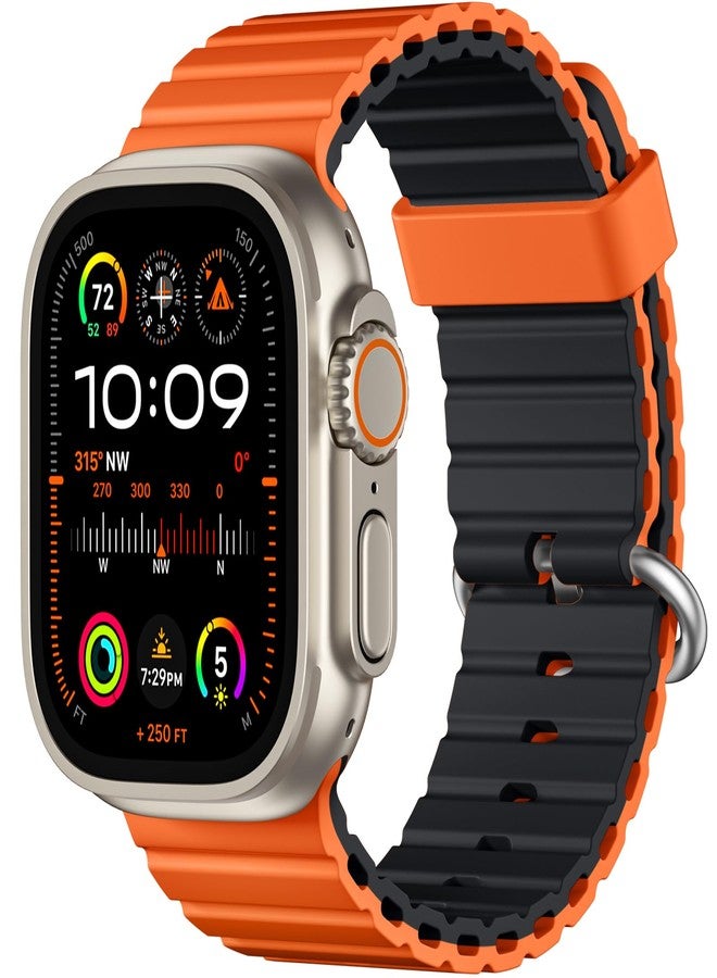 DaQin Ocean Band Compatible with Apple Watch Ultra 2/Ultra Band 49mm 45mm 44mm 42mm,Sport Silicone Waterproof Breathable Strap for Apple Watch Band Men iWatch Series 9 8 7 6 5 4 3 2 1 SE,Orange/Black - Image 1