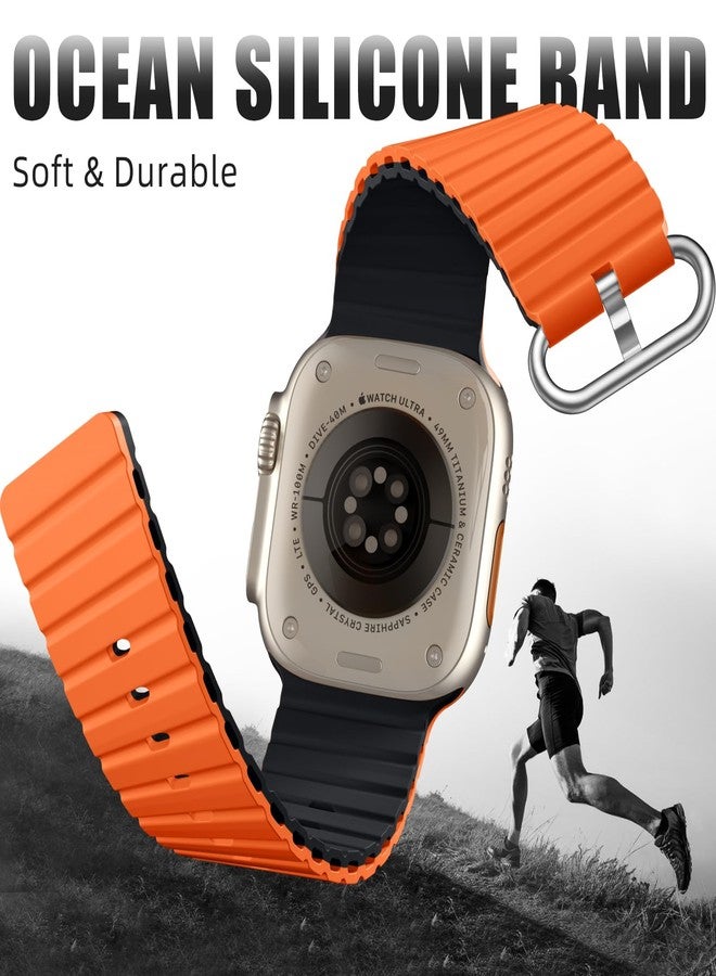 DaQin Ocean Band Compatible with Apple Watch Ultra 2/Ultra Band 49mm 45mm 44mm 42mm,Sport Silicone Waterproof Breathable Strap for Apple Watch Band Men iWatch Series 9 8 7 6 5 4 3 2 1 SE,Orange/Black - Image 2