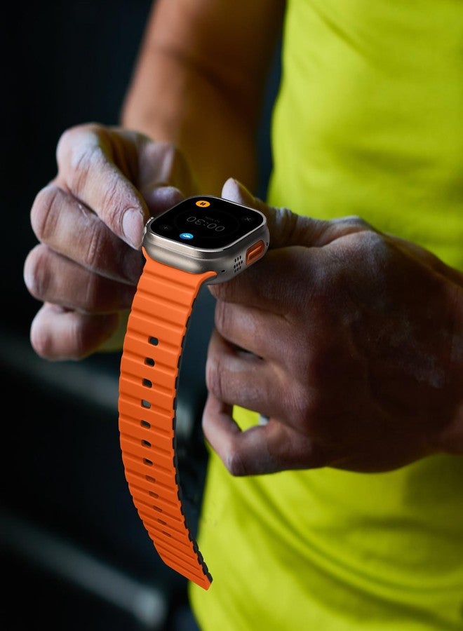 DaQin Ocean Band Compatible with Apple Watch Ultra 2/Ultra Band 49mm 45mm 44mm 42mm,Sport Silicone Waterproof Breathable Strap for Apple Watch Band Men iWatch Series 9 8 7 6 5 4 3 2 1 SE,Orange/Black - Image 5