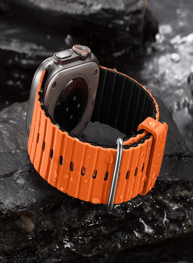 DaQin Ocean Band Compatible with Apple Watch Ultra 2/Ultra Band 49mm 45mm 44mm 42mm,Sport Silicone Waterproof Breathable Strap for Apple Watch Band Men iWatch Series 9 8 7 6 5 4 3 2 1 SE,Orange/Black - Image 4