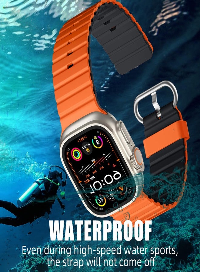 DaQin Ocean Band Compatible with Apple Watch Ultra 2/Ultra Band 49mm 45mm 44mm 42mm,Sport Silicone Waterproof Breathable Strap for Apple Watch Band Men iWatch Series 9 8 7 6 5 4 3 2 1 SE,Orange/Black - Image 3